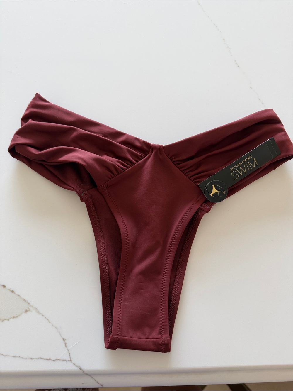 NWT Victoria's Secret Swim Wine Ruched Cheeky Bikini Bottom
